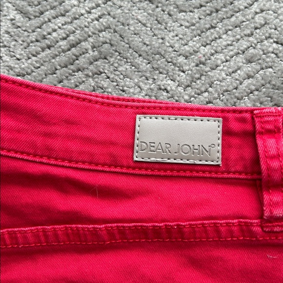 Dear John Red Denim Side Stripe Mini Skirt - Size 28 - Raw Hem & Stretch - Picture 5 of 8